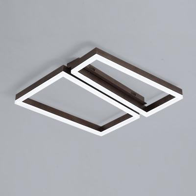 2 Trapezoid Frame Flush Light Nordic Burnished Aluminum LED Ceiling Flush Mount in Coffee