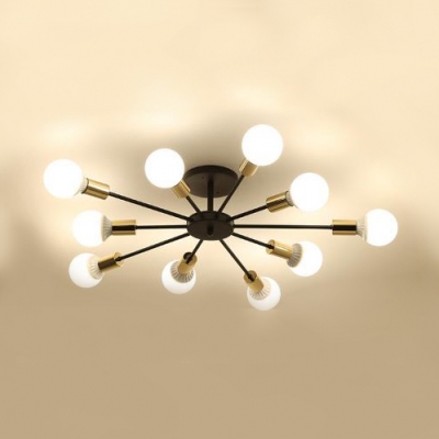 6/8/10 Lights Armed Ceiling Fixture with Bare Bulb Simple Modern Metal Semi Flush Ceiling Light in Soft Gold