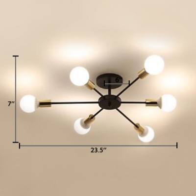 6/8/10 Lights Armed Ceiling Fixture with Bare Bulb Simple Modern Metal Semi Flush Ceiling Light in Soft Gold