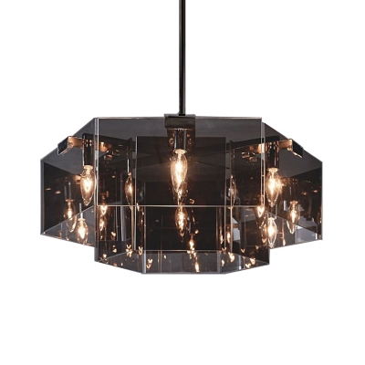 6/8 Lights Hexagon Lighting Fixture Modern Chic Chandelier Lamp with Smoke Acrylic Shade