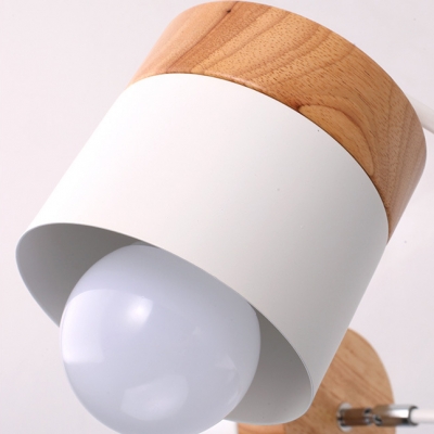 6 Lights Branch Chandelier with White Cylinder Shade Modern Fashion Wooden Suspended Light