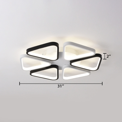 6 Triangle Frame LED Flush Light Fixture Contemporary Metallic Ceiling Lamp in Black and White