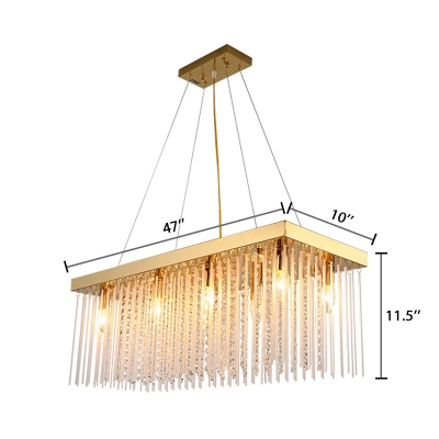 8 Lights Linear Hanging Chandelier Contemporary Luxury Art Deco Crystal Chandelier in Gold