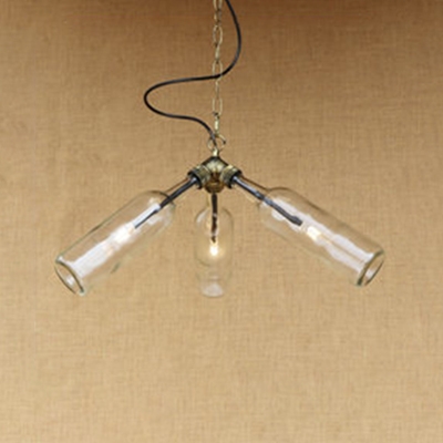 Antique Brass Bottle Suspension Light Industrial Loft Style Glass Shade 3 Bulbs Lamp Light
