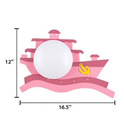 Blue/Pink Ship Design Wall Light with Acrylic Shade LED Sconce Light for Boys Girls Room