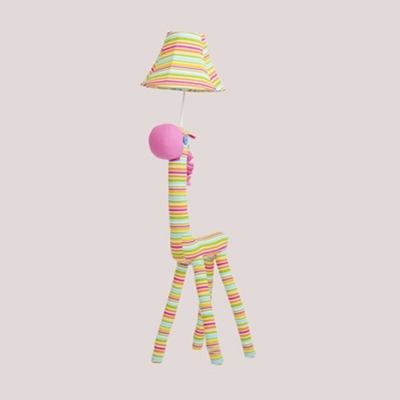 Colorful Strips Shade Floor Lamp with Horse Nursing Room Fabric Shade Single Light Lighting Fixture