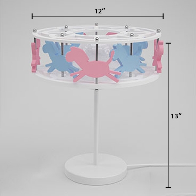 Cute Carousel 1 Light Table Light Pink and White Metal Standing Table Lamp for Girls Room