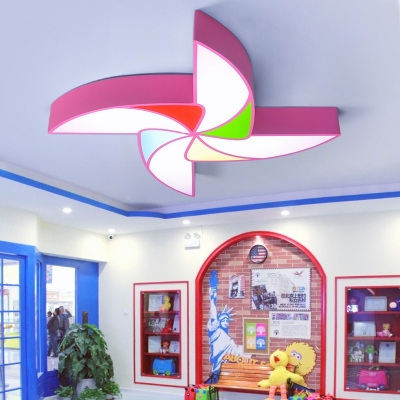 Eye Protection Windmill Flushmount Colorful Amusement Park Acrylic Shade LED Ceiling Lamp