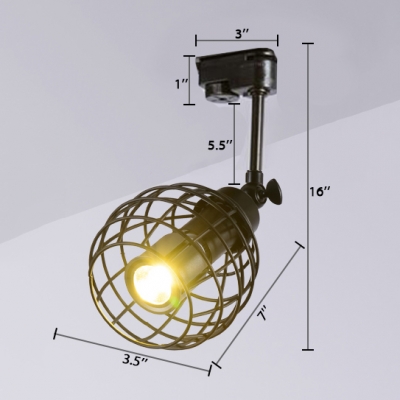 Industrial Global Semi Flushmount with Black/Rust/White Metal Cage Rotatable 1 Head Semi Flush Light