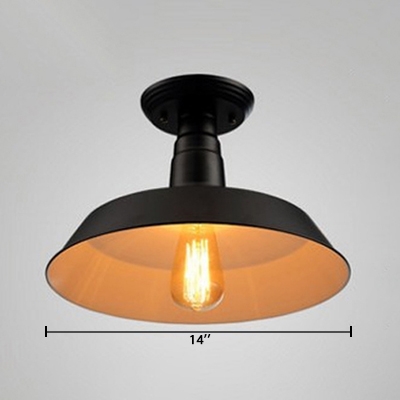 Matte Black Barn Ceiling Fixture with Metal Shade Industrial 1 Head Semi Flush Mount for Dining Room