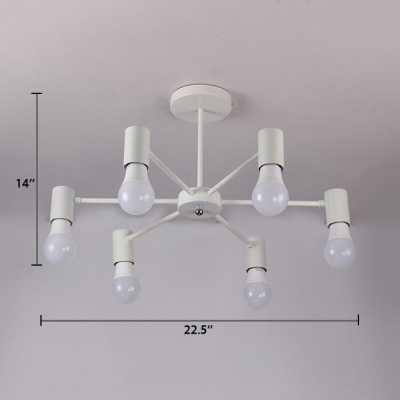 Matte White Armed Semi Flush Mount with Open Bulb Minimalist Metal 3/5/6 Lights Semi Flush Light Fixture