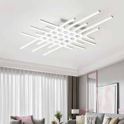 Modern Linear Ceiling Flush Mount Acrylic 6/8/10/12 Lights LED Flush Light in White