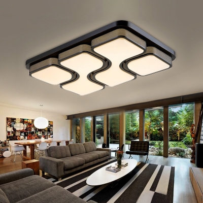 Modernism Geometric Indoor Lighting Fixture Metallic LED Flush Mount Lighting with Black Rectangle Canopy