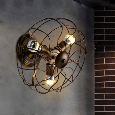 Mottled Copper 3 Light Industrial LED Wall Light in Fan Shape Design