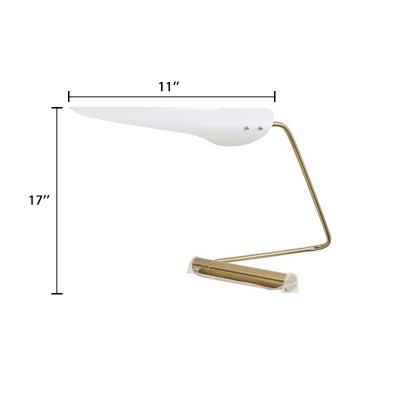 Post Modern Oblique Shade Table Light with Curved Arm Metallic 1 Head Table Lamp in White