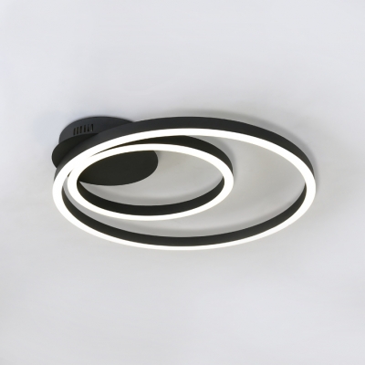 Simplicity Double Ring Flush Light Fixture Metallic Decorative LED Ceiling Lamp in Black