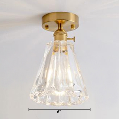 Soft Gold Finish Bell Indoor Lighting with Clear Textured Glass Single Light Mini Semi Flush Light for Staircase