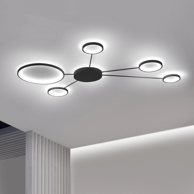 Sputnik LED Flush Light Fixture with Ring Shade Post Modern Silicon Gel Ceiling Light in Black