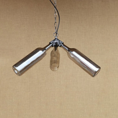 Triple Lights Bottle Chandelier Light Loft Style Amber/Blue/Clear/Smoke Glass Suspended Lamp