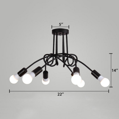 Twist Suspension Industrial Modern Metallic 6 Lights Hanging Ceiling Lamp in Black