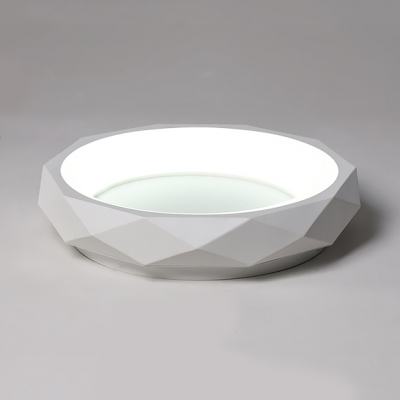 White Circular Ring Ceiling Lamp with Geometric Pattern Modernism Acrylic LED Flush Mount for Corridor