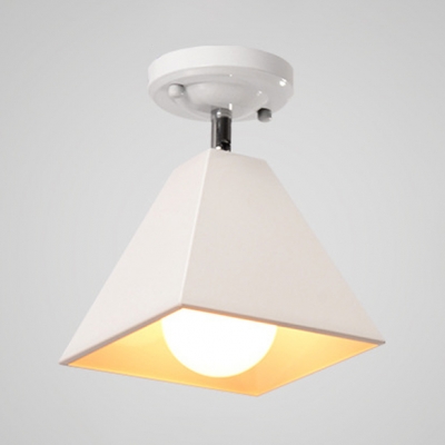 White Pyramid Shade Semi Flush Mount Modern Simple Metal 1 Head Lighting Fixture for Library Study Room