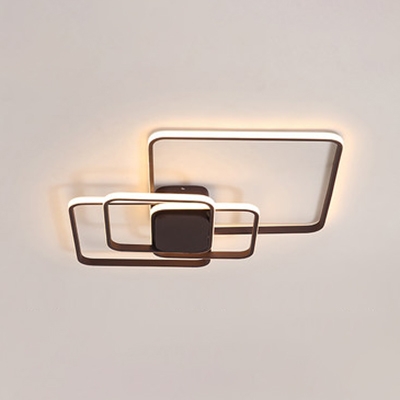 1/2/3 Thin Square Flush Light Modern Design Metal LED Flush Mount in Brown for Sitting Room