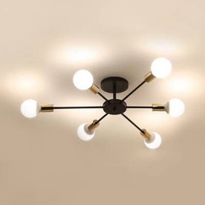 6/8/10 Lights Armed Ceiling Fixture with Bare Bulb Simple Modern Metal Semi Flush Ceiling Light in Soft Gold