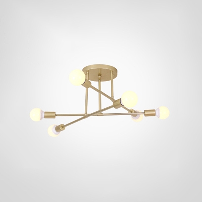 6 Lights Crossed Lines Ceiling Lamp Designer Style Metal Semi Flush Light in Gold for Hallway