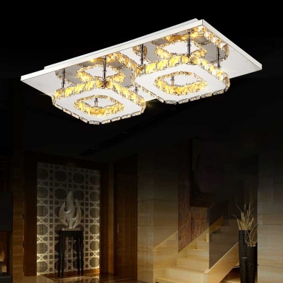 Amber Crystal Square Semi Flushmount Contemporary LED Ceiling Light for Restaurant Hallway