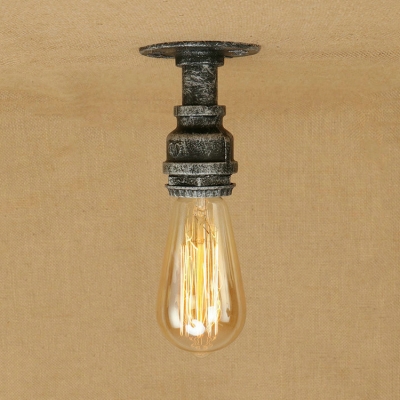 Antique Silver Open Bulb Semi Flush Mount Industrial Metallic Single Light Mini Indoor Lighting for Warehouse