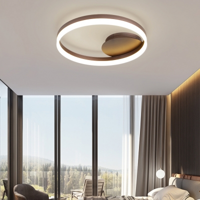 Coffee-cream Halo Ring LED Flush Light Fixture Minimalist Metallic Flushmount for Living Room