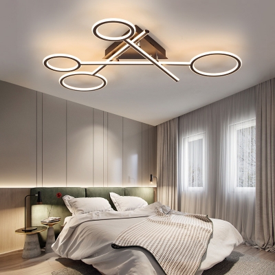 Brown Scissors Semi Ceiling Flush Mount with Triangle Canopy Modern Metallic LED Lighting Fixture