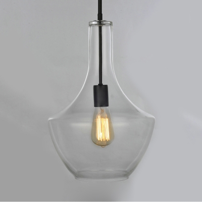 Clear Glass Flask Shape Suspended Light Minimalist 1 Bulb Hanging Pendant Light in Black