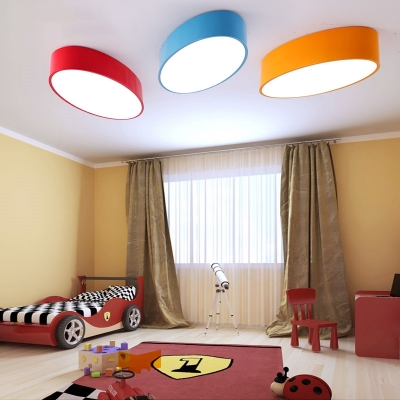 Colorful Minimalist Oval Shape Flush Light Living Room Metal LED Ceiling Fixture