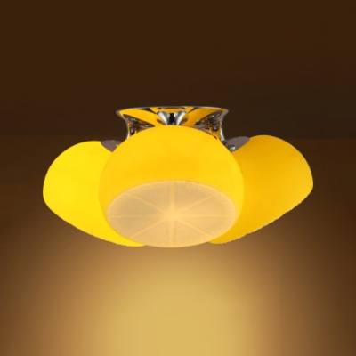 Dome 3 Lights Ceiling Light With Yellow Lemon Design Glass Shade Semi Flush Mount Lighting For Children Beautifulhalo Com - Yellow Ceiling Light Flush