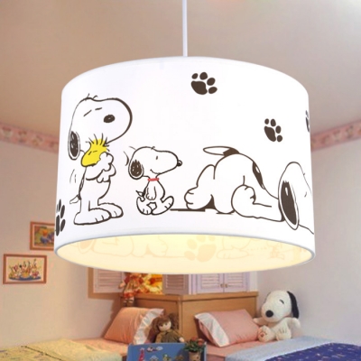 Drum Shade Pendant Lamp with Cartoon Dog Baby Kids Room Fabric Single Light Pendant Light