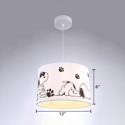 Drum Shade Pendant Lamp with Cartoon Dog Baby Kids Room Fabric Single Light Pendant Light