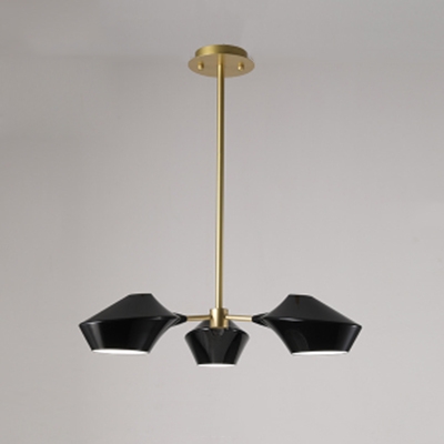 Geometric Shade Hanging Light Modern Chic Metal 3 Heads Chandelier in Gold for Hotel Hall