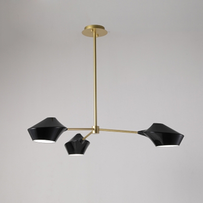 Geometric Shade Hanging Light Modern Chic Metal 3 Heads Chandelier in Gold for Hotel Hall