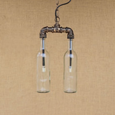 Glass Shade Bottle Hanging Light Retro Style 2 Lights Chandelier in Antique Bronze for Staircase