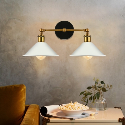 Industrial 2 Light Double White Shade Wall Light of Vintage Style