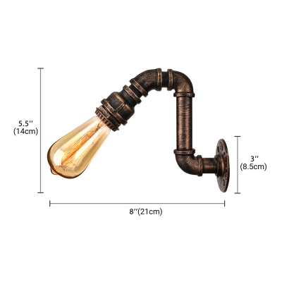 Industrial Small 1 Light Pipe LED Wall Lighting in Old Bronze Finish