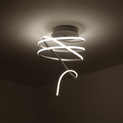 Metallic Swirl LED Ceiling Lamp Post Modern Art Deco Semi Flush Light Fixture in White