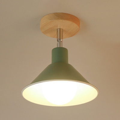 Modern Colorful Funnel Ceiling Light Single Light Surface Mount Ceiling Light with Wooden Canopy