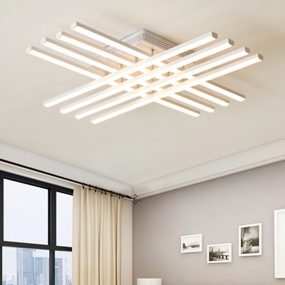 Modern Linear Ceiling Flush Mount Acrylic 6/8/10/12 Lights LED Flush Light in White
