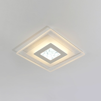 Modernism Square LED Lighting Fixture with Geometric Pattern Acrylic Flushmount in Warm/White