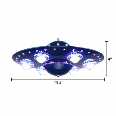 Navy Blue UFO Shape Suspended Light Metal 6 Heads Chandelier Lamp for Boys Bedroom