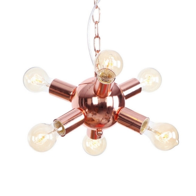 Open Bulb Drop Ceiling Lighting Industrial Modern Metal Multi Light Hanging Lamp in Rose Gold