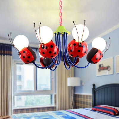 Red Ladybug Suspended Light Metal 4/6 Lights Chandelier Lamp for Kindergarten